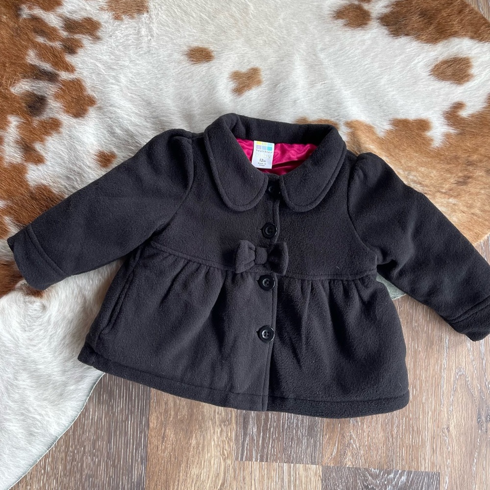 Healthtex Baby Black Toddler Peacoat with Pink Lining
